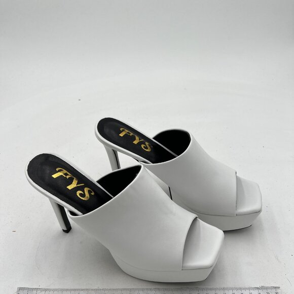 FYS White Chunky High Heel Platform Mules Open Toe Dress Sandals Office Shoes - Picture 4 of 8